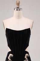 Load image into Gallery viewer, Floral Velvet Black Strapless Cut Out Corset Tight Short Homecoming Dress