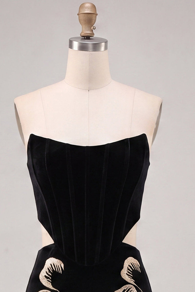 Load image into Gallery viewer, Floral Velvet Black Strapless Cut Out Corset Tight Short Homecoming Dress