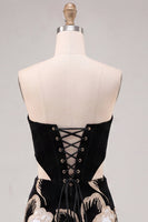 Load image into Gallery viewer, Floral Velvet Black Strapless Cut Out Corset Tight Short Homecoming Dress