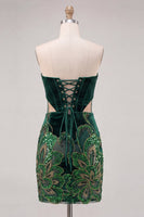 Load image into Gallery viewer, Floral Velvet Black Strapless Cut Out Corset Tight Short Homecoming Dress