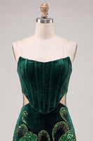 Load image into Gallery viewer, Floral Velvet Black Strapless Cut Out Corset Tight Short Homecoming Dress
