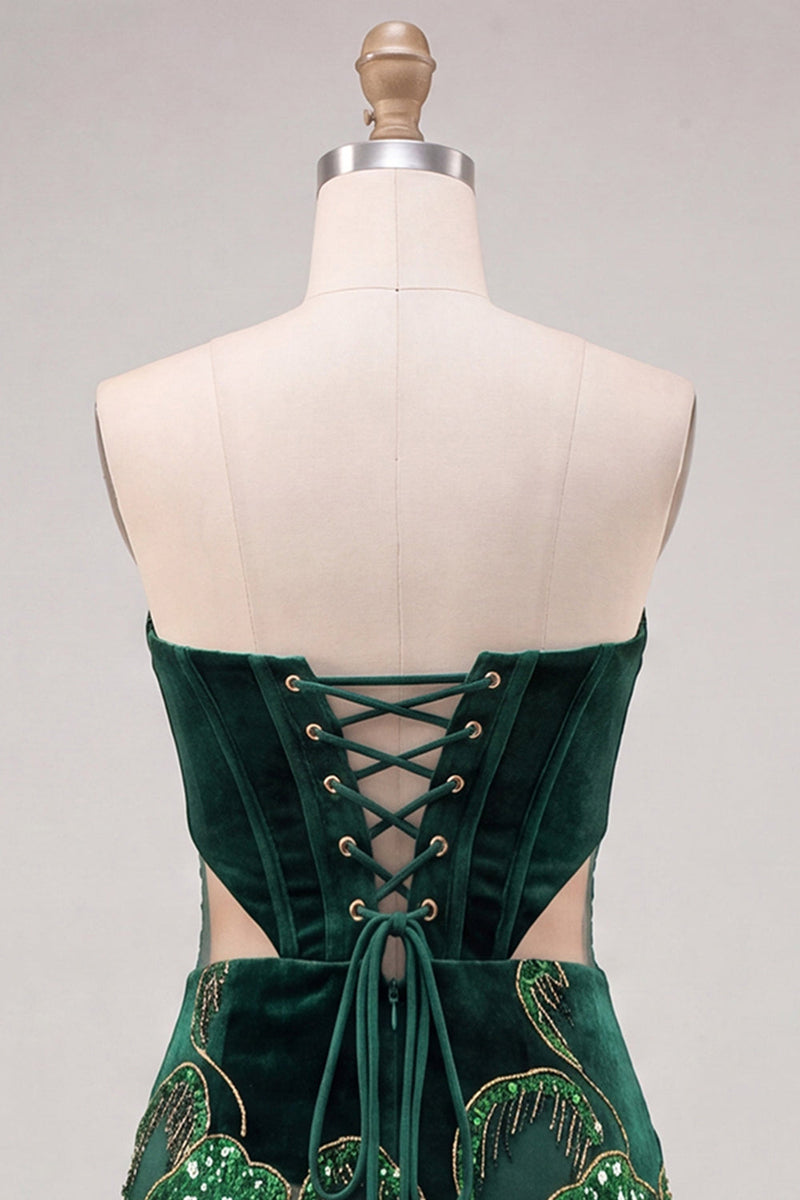 Load image into Gallery viewer, Floral Velvet Black Strapless Cut Out Corset Tight Short Homecoming Dress
