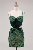Load image into Gallery viewer, Sparkly Floral Velvet Black Sequin Corset Tight Short Homecoming Dress