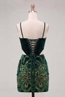 Load image into Gallery viewer, Sparkly Floral Velvet Black Sequin Corset Tight Short Homecoming Dress