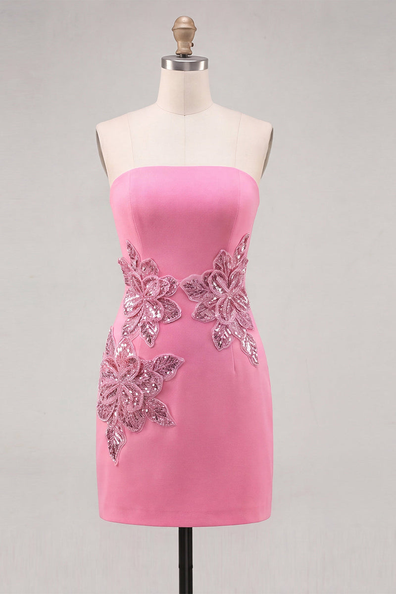 Load image into Gallery viewer, Sparkly Floral Dark Green Strapless Beaded Tight Short Homecoming Dress