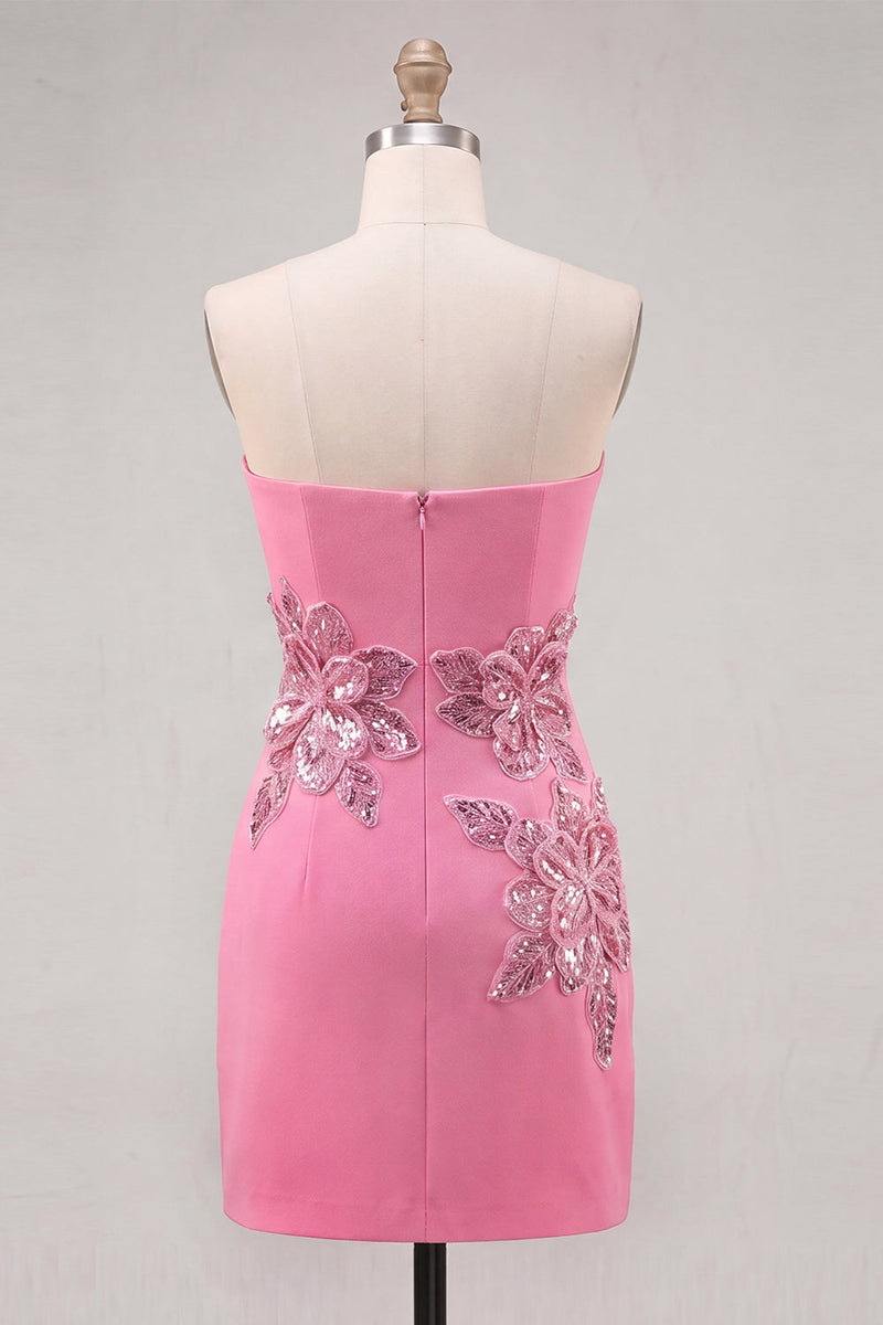 Load image into Gallery viewer, Sparkly Floral Dark Green Strapless Beaded Tight Short Homecoming Dress