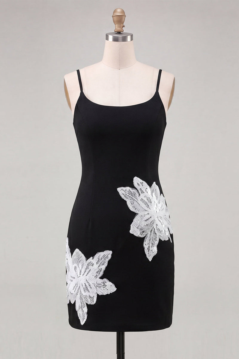 Load image into Gallery viewer, Black Scoop Neck Floral Tight Short Homecoming Dress