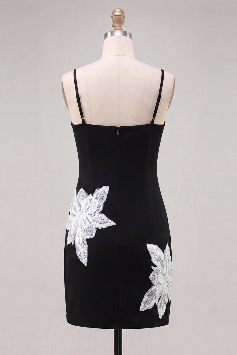 Load image into Gallery viewer, Black Scoop Neck Floral Tight Short Homecoming Dress