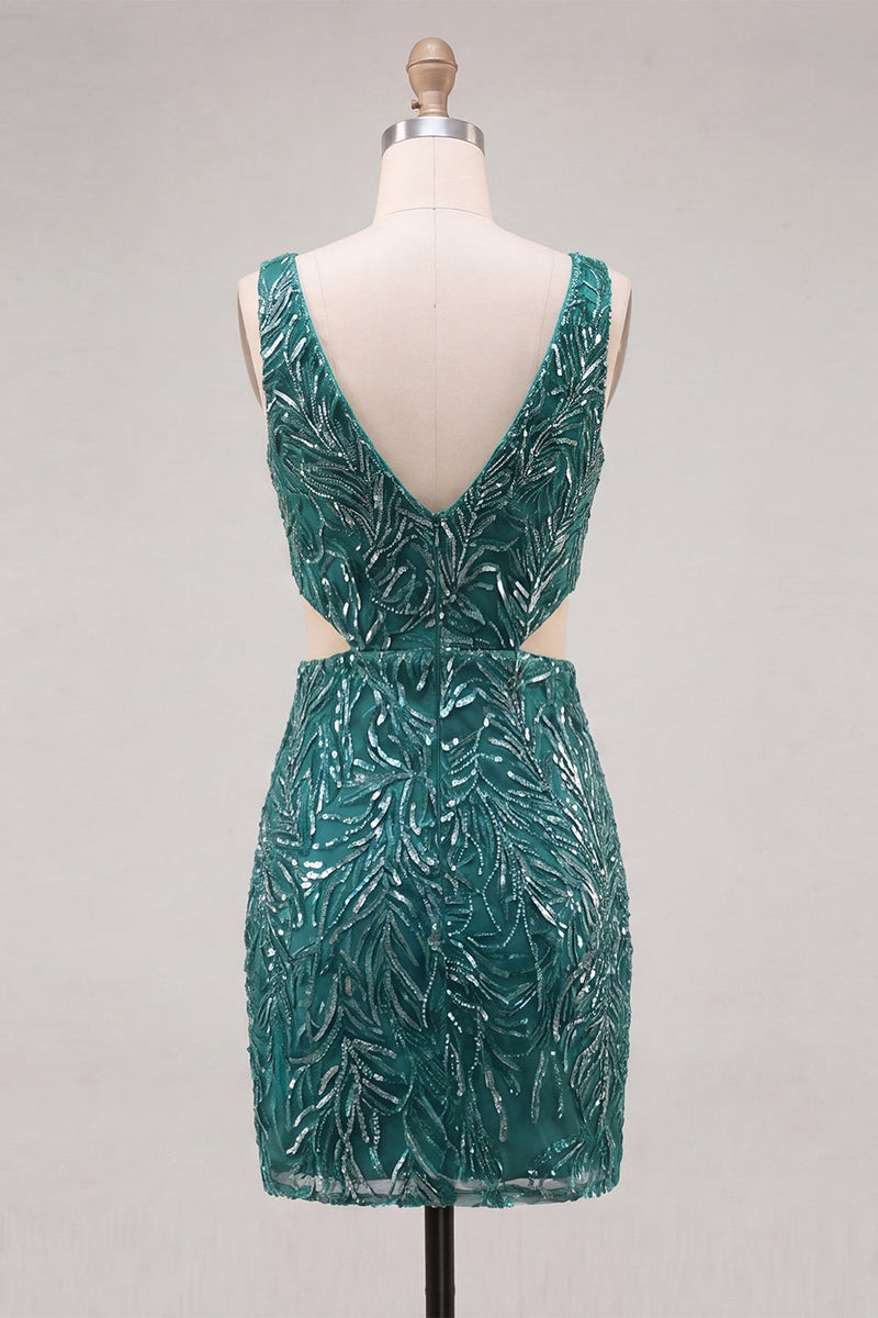 Load image into Gallery viewer, Sparkly Green V-Neck Sequin Tight Short Homecoming Dress