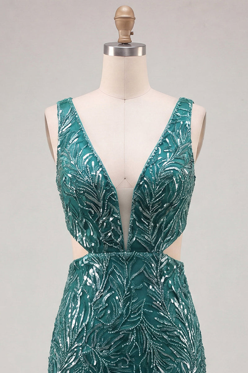 Load image into Gallery viewer, Sparkly Green V-Neck Sequin Tight Short Homecoming Dress