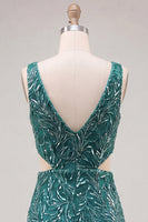 Load image into Gallery viewer, Sparkly Green V-Neck Sequin Tight Short Homecoming Dress