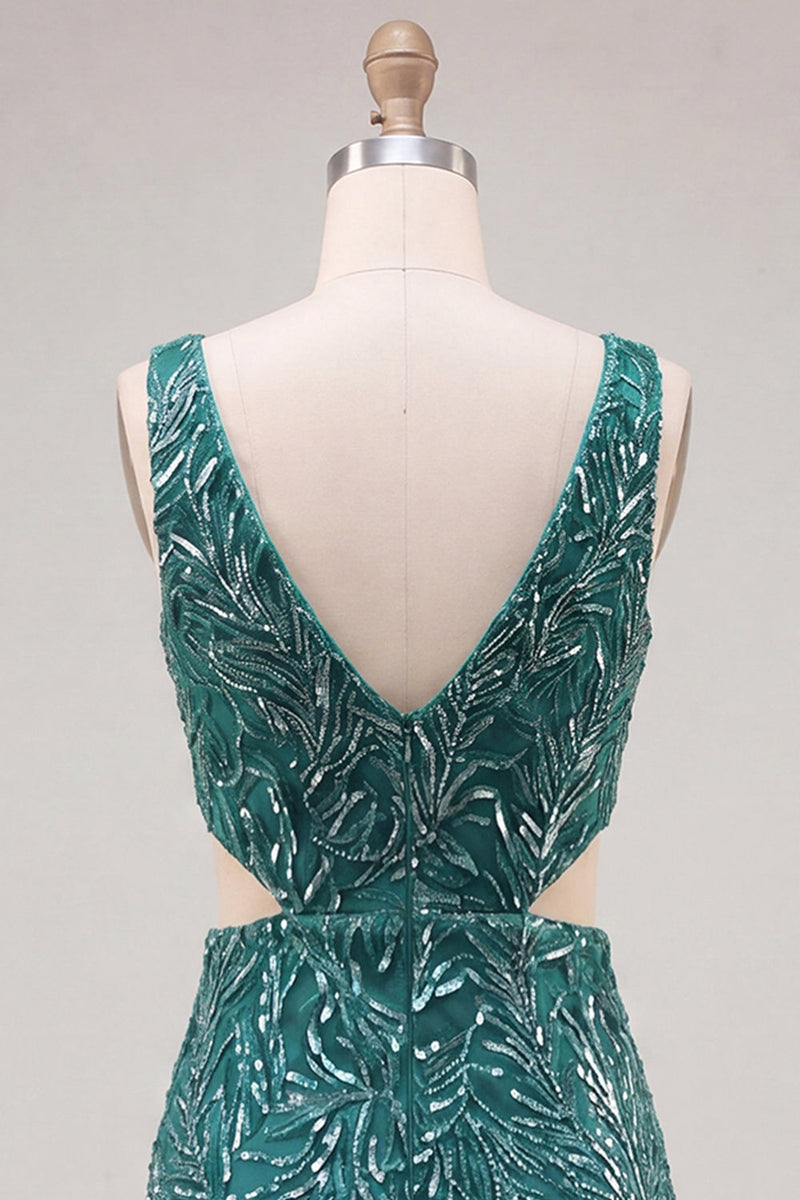 Load image into Gallery viewer, Sparkly Green V-Neck Sequin Tight Short Homecoming Dress