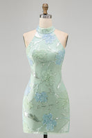 Load image into Gallery viewer, Sparkly Mint Green Floral Sequin Tight Short Homecoming Dress