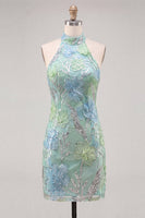 Load image into Gallery viewer, Sparkly Mint Green Floral Sequin Tight Short Homecoming Dress