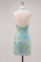 Load image into Gallery viewer, Sparkly Mint Green Floral Sequin Tight Short Homecoming Dress