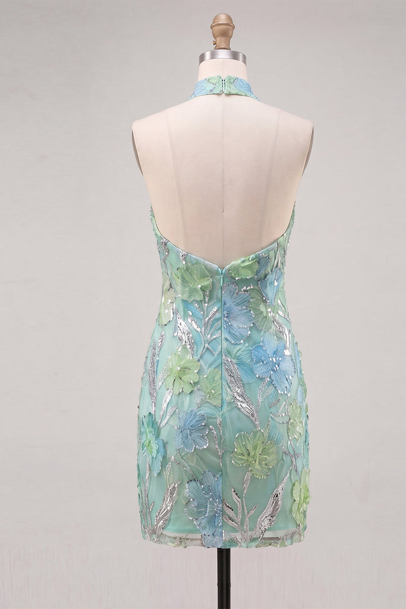 Load image into Gallery viewer, Sparkly Mint Green Floral Sequin Tight Short Homecoming Dress