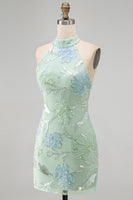 Load image into Gallery viewer, Sparkly Mint Green Floral Sequin Tight Short Homecoming Dress