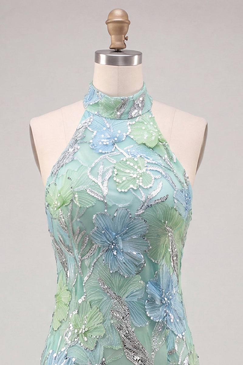 Load image into Gallery viewer, Sparkly Mint Green Floral Sequin Tight Short Homecoming Dress