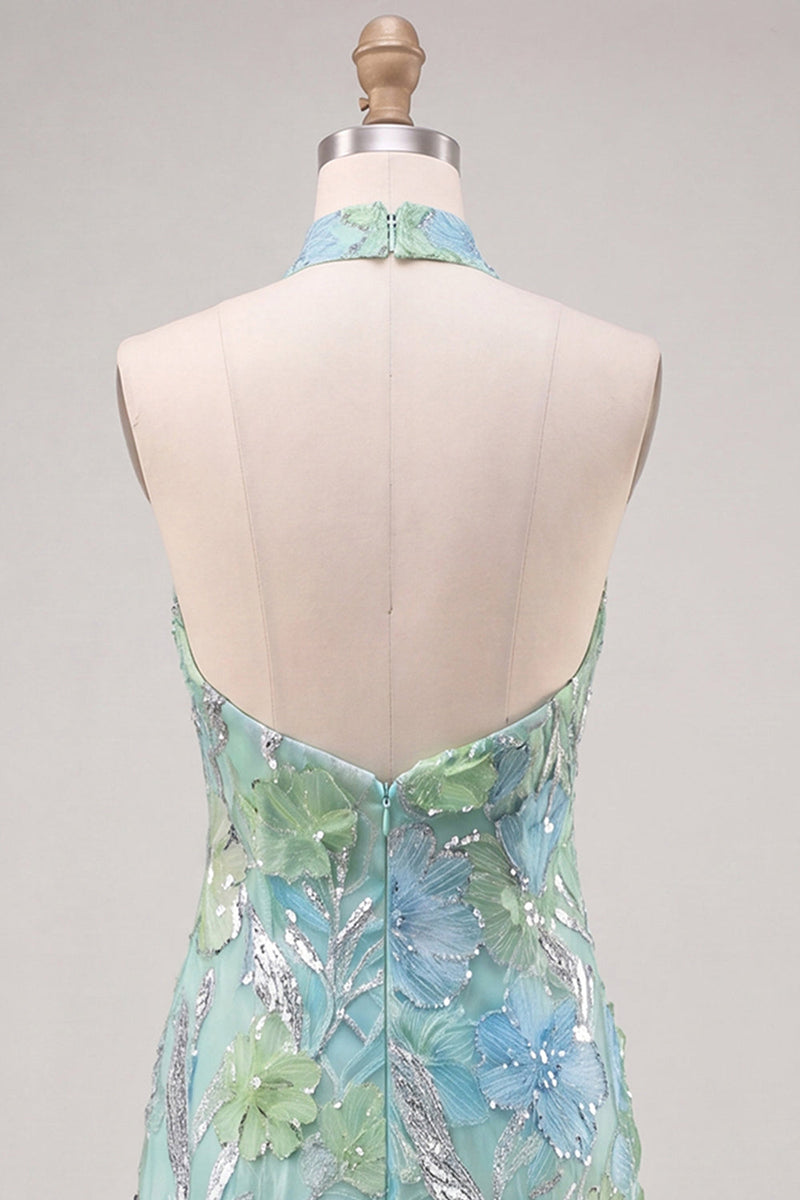 Load image into Gallery viewer, Sparkly Mint Green Floral Sequin Tight Short Homecoming Dress