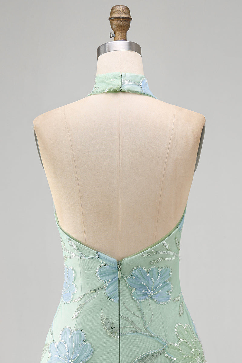 Load image into Gallery viewer, Sparkly Mint Green Floral Sequin Tight Short Homecoming Dress