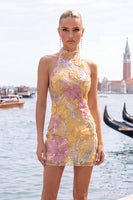 Load image into Gallery viewer, Sparkly Mint Green Floral Sequin Tight Short Homecoming Dress