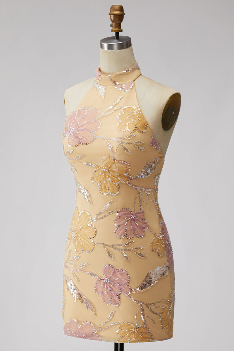 Load image into Gallery viewer, Sparkly Mint Green Floral Sequin Tight Short Homecoming Dress