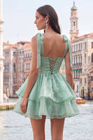 Load image into Gallery viewer, Light Green Ruffled Tiered A-Line Beaded Short Homecoming Dress