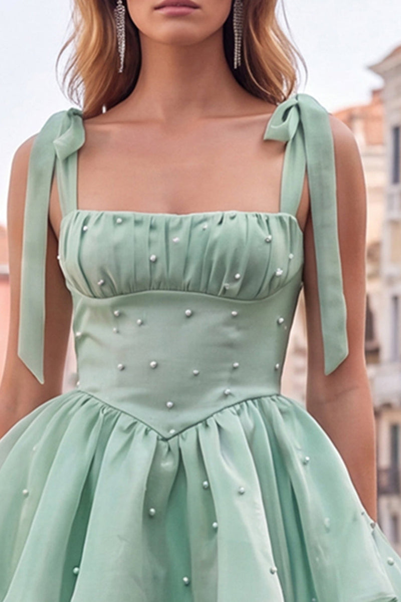 Load image into Gallery viewer, Light Green Ruffled Tiered A-Line Beaded Short Homecoming Dress