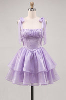 Load image into Gallery viewer, Light Green Ruffled Tiered A-Line Beaded Short Homecoming Dress