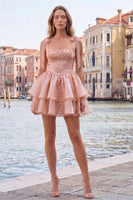 Load image into Gallery viewer, Light Green Ruffled Tiered A-Line Beaded Short Homecoming Dress