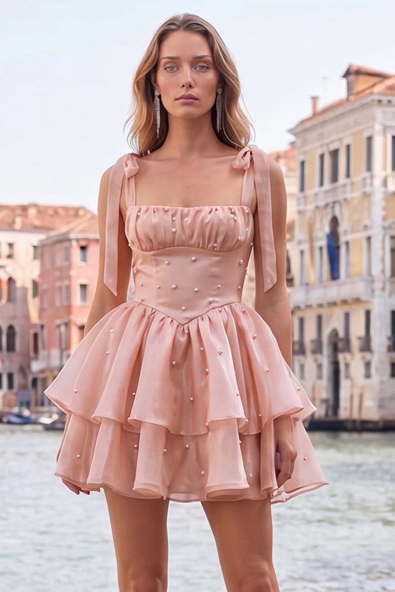 Load image into Gallery viewer, Light Green Ruffled Tiered A-Line Beaded Short Homecoming Dress