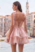 Load image into Gallery viewer, Light Green Ruffled Tiered A-Line Beaded Short Homecoming Dress