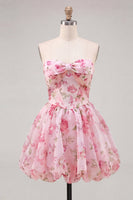 Load image into Gallery viewer, Floral Light Blue A Line Sweetheart Short Homecoming Dress with Bow