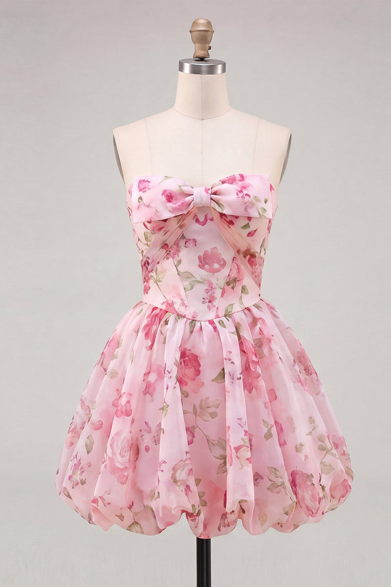 Load image into Gallery viewer, Floral Light Blue A Line Sweetheart Short Homecoming Dress with Bow