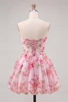 Load image into Gallery viewer, Floral Light Blue A Line Sweetheart Short Homecoming Dress with Bow