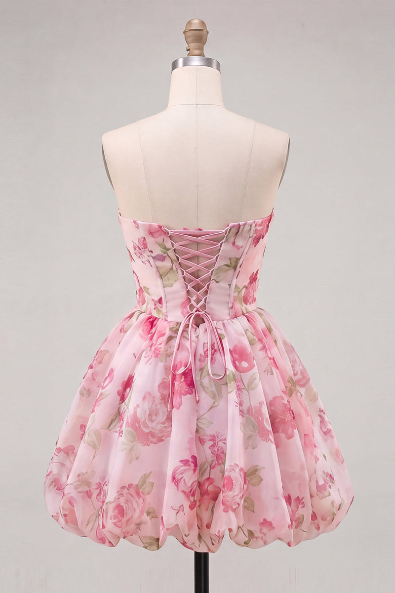 Load image into Gallery viewer, Floral Light Blue A Line Sweetheart Short Homecoming Dress with Bow