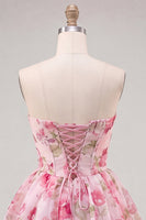 Load image into Gallery viewer, Floral Light Blue A Line Sweetheart Short Homecoming Dress with Bow