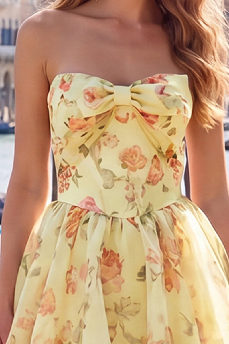 Load image into Gallery viewer, Floral Light Blue A Line Sweetheart Short Homecoming Dress with Bow