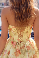 Load image into Gallery viewer, Floral Light Blue A Line Sweetheart Short Homecoming Dress with Bow