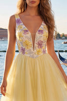 Load image into Gallery viewer, Yellow Floral V-Neck A-Line Short Homecoming Dress