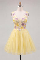 Load image into Gallery viewer, Yellow Floral V-Neck A-Line Short Homecoming Dress
