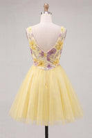 Load image into Gallery viewer, Yellow Floral V-Neck A-Line Short Homecoming Dress
