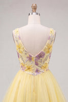 Load image into Gallery viewer, Yellow Floral V-Neck A-Line Short Homecoming Dress