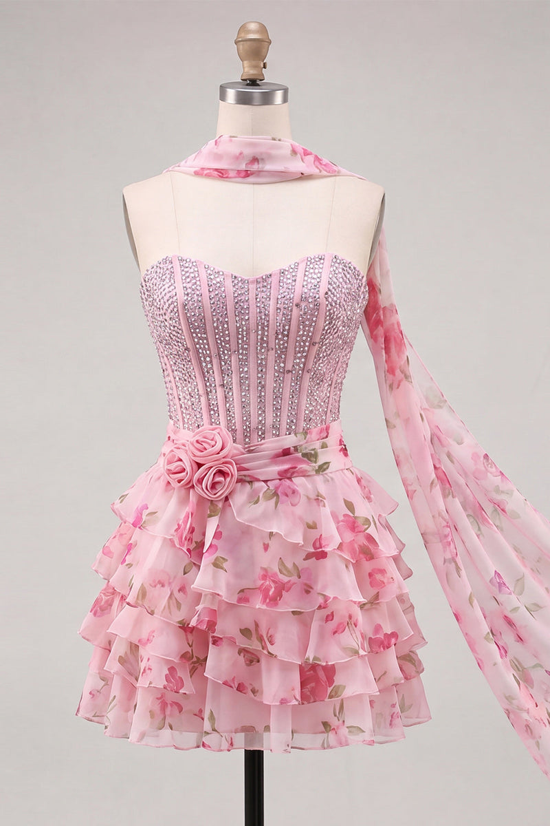 Load image into Gallery viewer, Sparkly Floral Yellow Corset Sweetheart Beaded Short Homecoming Dress