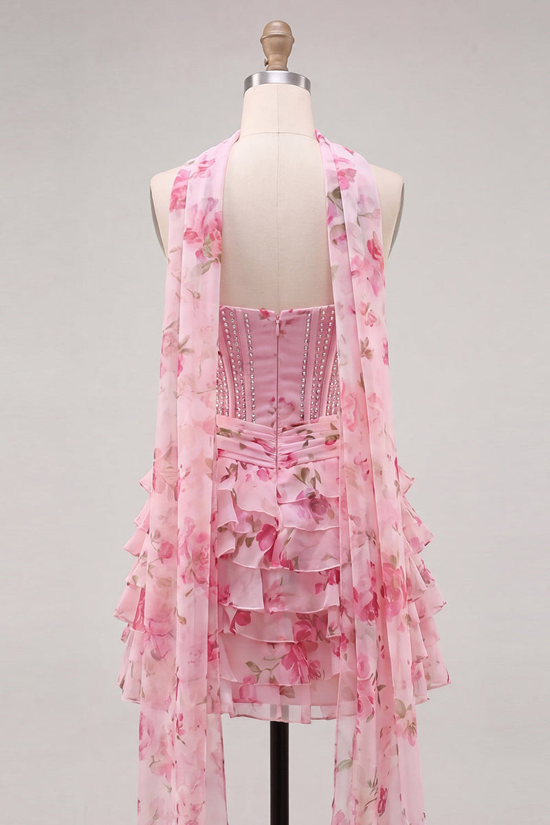 Load image into Gallery viewer, Sparkly Floral Yellow Corset Sweetheart Beaded Short Homecoming Dress