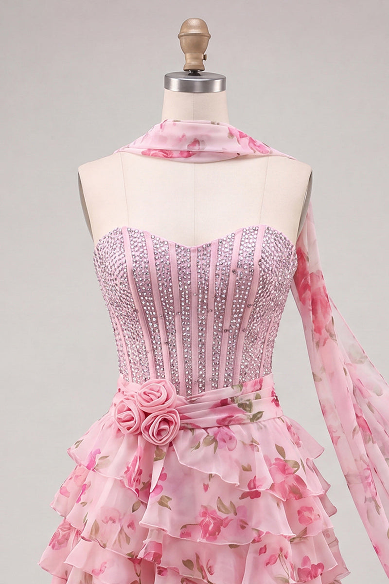 Load image into Gallery viewer, Sparkly Floral Yellow Corset Sweetheart Beaded Short Homecoming Dress