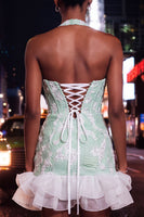 Load image into Gallery viewer, Sparkly Dusty Blue Corset Short Tight Homecoming Dress with Ruffles