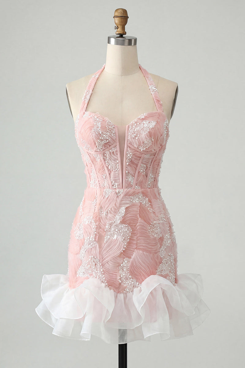 Load image into Gallery viewer, Sparkly Dusty Blue Corset Short Tight Homecoming Dress with Ruffles