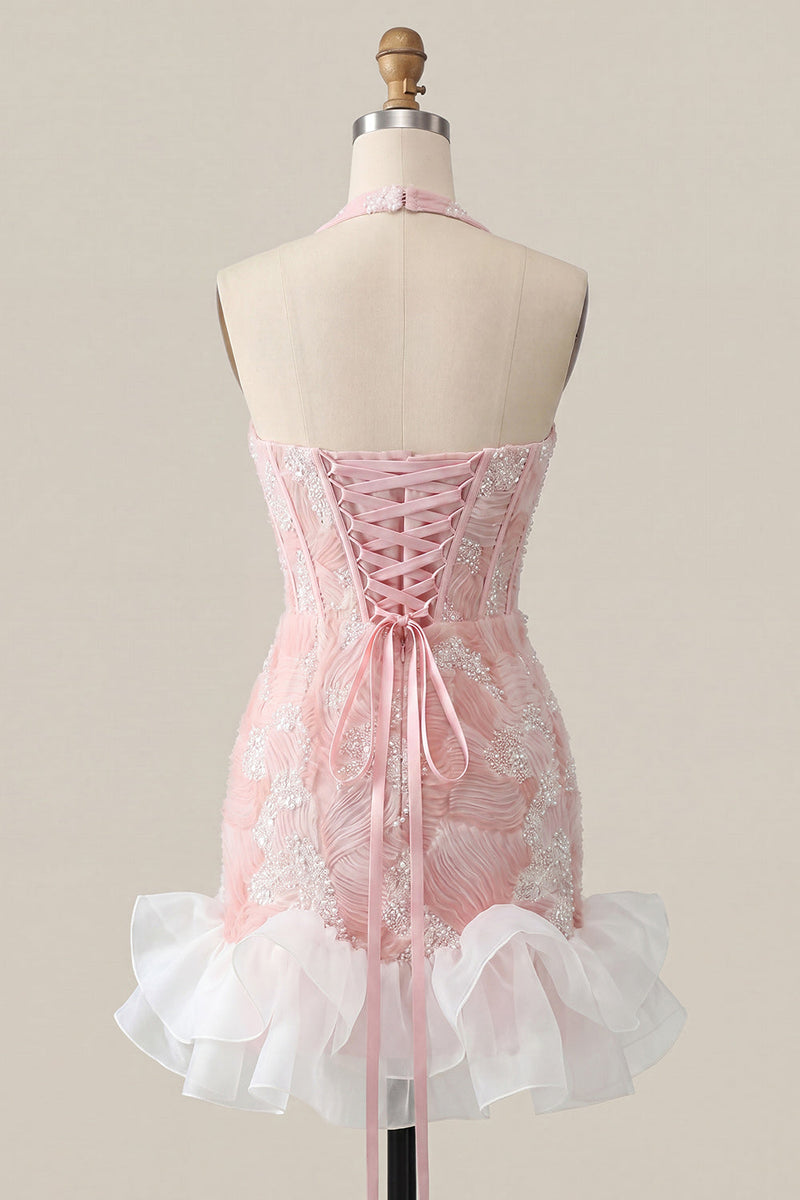 Load image into Gallery viewer, Sparkly Dusty Blue Corset Short Tight Homecoming Dress with Ruffles