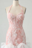 Load image into Gallery viewer, Sparkly Dusty Blue Corset Short Tight Homecoming Dress with Ruffles